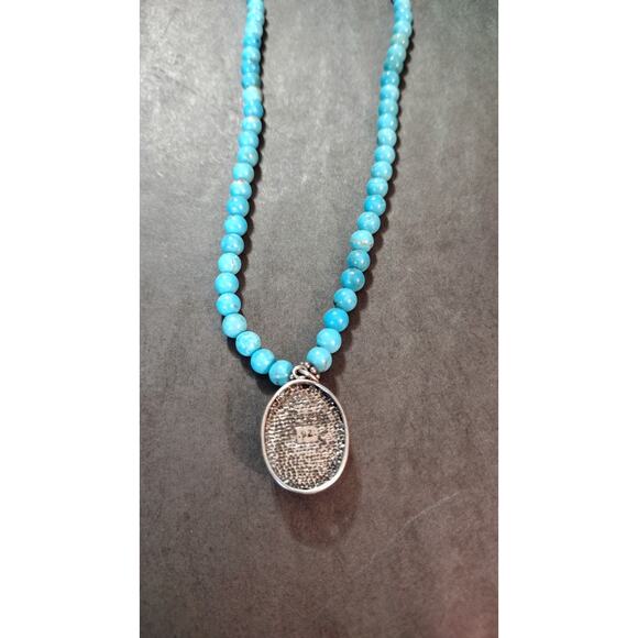 Turquoise and Sterling beaded necklace with pendant - Picture 2 of 8